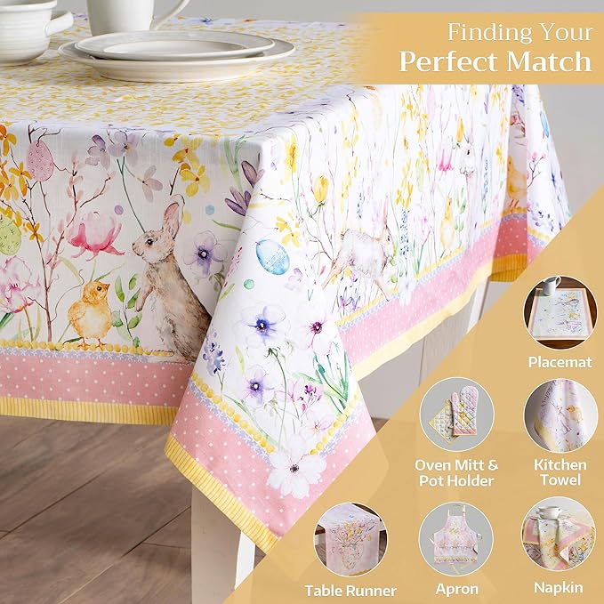 Maison d' Hermine Table Cloth Rectangle Table 100% Cotton 70 x 108 Inches Tablecloth Reusable Decorative for Dining Room Farmhouse Home Valentines Day Decorations Spring Summer - Easter Zest