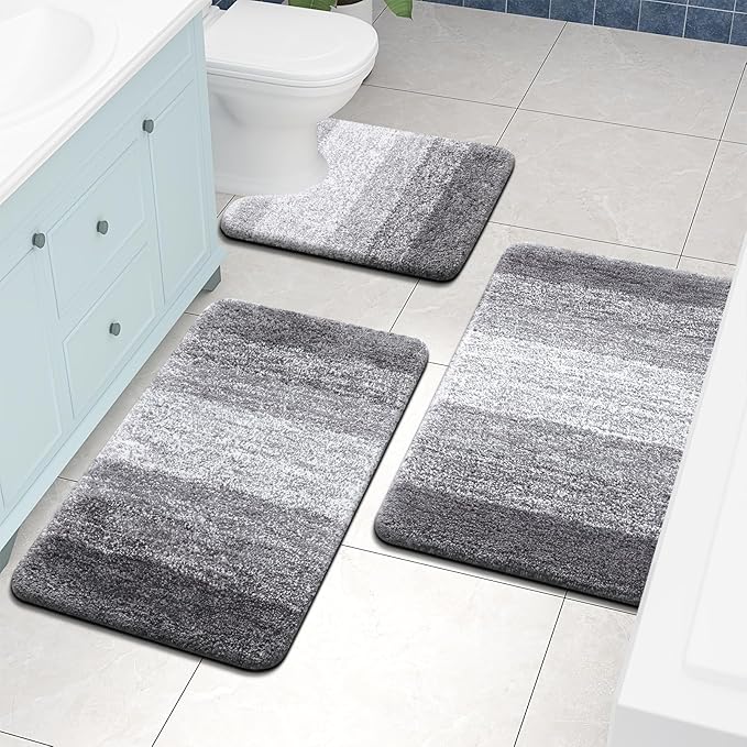 Arotive Microfiber Bathroom Rugs, Shaggy Soft and Absorbent Bath Rug, Non-Slip, Thick Plush Machine Washable Dry Bath Mats for Bathroom, Tub and Shower, 30x17, Grey, Rectangular