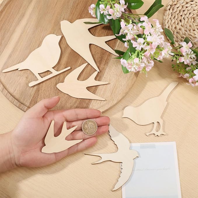 CONCHLERY 12 Pcs 3 Style Wooden Flying Birds Wall Decor Wood Wall Hanging Decoartion for Home Living Room Bathroom Bedroom Kitchen