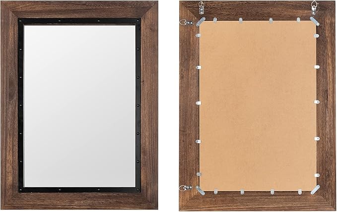 YOSHOOT Rustic Wooden Framed Wall Mirror, 26"x18", Natural Wood and Iron Bathroom Vanity Mirror for Farmhouse Decor, Vertical or Horizontal Hanging