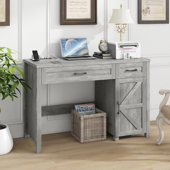 Vabches Farmhouse 47" Executive Desk, Computer Desk with Drawers and Storage Cabinet, Workstation Computer Table for Study and Home Office.