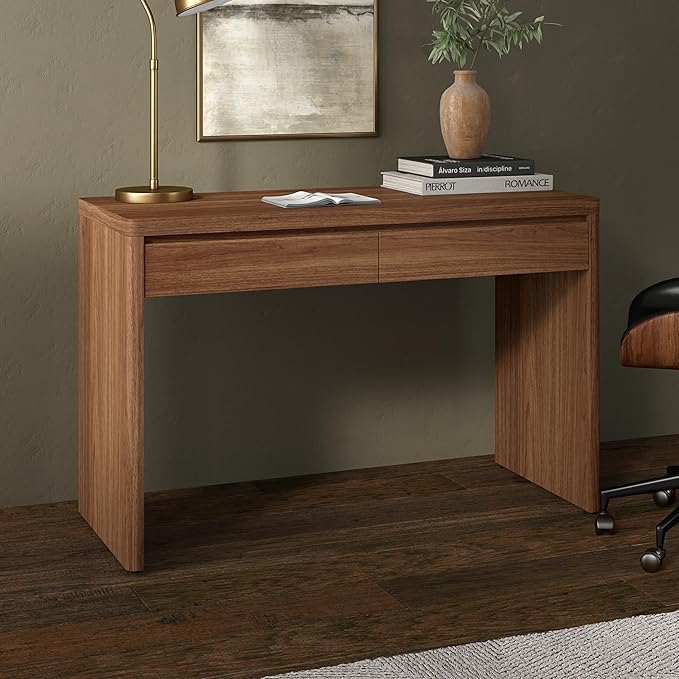 Henn&Hart 48" Modern Rectangular Wooden Home Office Desk Computer Desk Writing Table with 2 Storage Drawers for Home Office, Medium Walnut