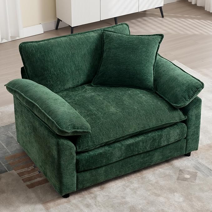 Green Modern Oversized Chair, Comfy Chenille Accent Chair Large Upholstered Armchair with Extra Thick and Deep Seat Lounge Chair for Living Room,Bedroom,Apartment