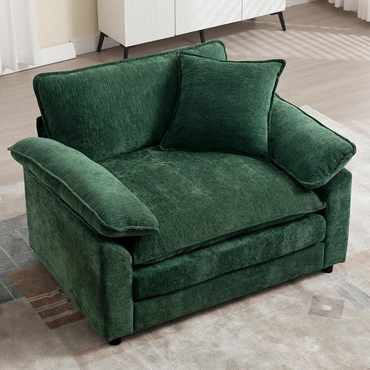 Green Modern Oversized Chair, Comfy Chenille Accent Chair Large Upholstered Armchair with Extra Thick and Deep Seat Lounge Chair for Living Room,Bedroom,Apartment