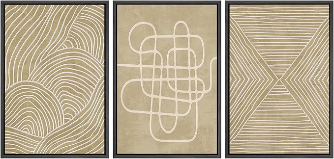 SIGNWIN Framed Canvas Print Wall Art Set Geometric Tan Line Art Collage Graffiti & Street Abstract Illustrations Modern Art Decorative Nordic for Living Room, Bedroom, Office - 24"x36"x3 Black