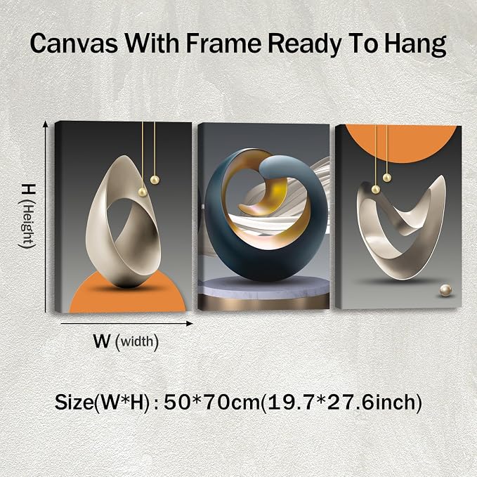 Pennimor 3 Piece Framed Abstract Wall Art, Geometric Wood Canvas Wall Decor, Modern Minimalist Bright Style Artwork Printing for Bathroom Bedroom Living Room Home Office Farmhouse 20x28in