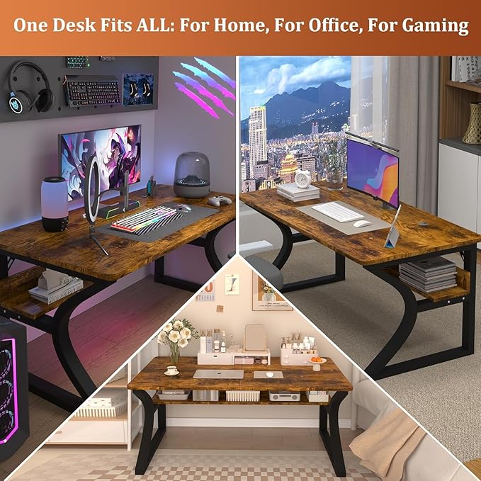 47 X 23.6'' Computer Desk, Home Office Desks w/Shelf Storage, Computer Desk w/Metal Frame, Cable Management, Study Student Desk Writing Work Table Deeper & Thicker Desktop for Home Bedroom