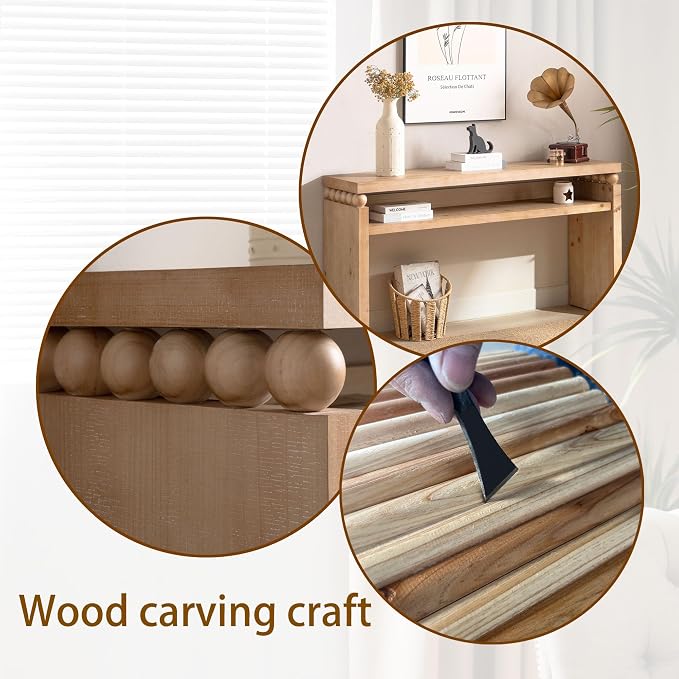 Wood Console Table, 59" Retro Narrow Long Sofa Table Behind Couch with with Open Shelf and Engineered Wood Finish for Hallway Entryway Living Room Entrance, Natural