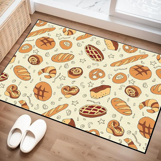 Cute Bread Area Rug 3D Cattoon Carpt Waffle Croissant and Muffin Rugs for Entryway Bedroom Living Room Kitchen Home Decor Washable Non Slip Floor Mat,2'x3'