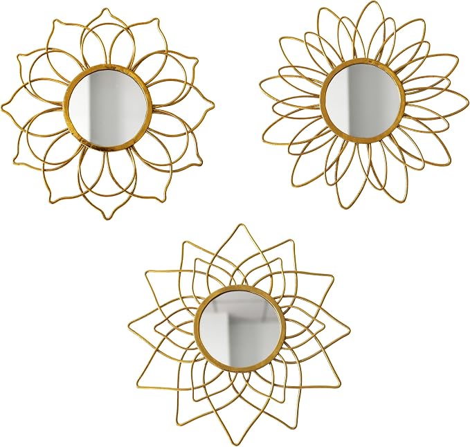Champagne Gold Round Mirrors for Wall Pack of 3 - | 9 inch Decorative Mirrors for Valentine Wall Decor& Vintage Room Decor | Circle Mirror Modern Valentine Gifts for Women & Moms