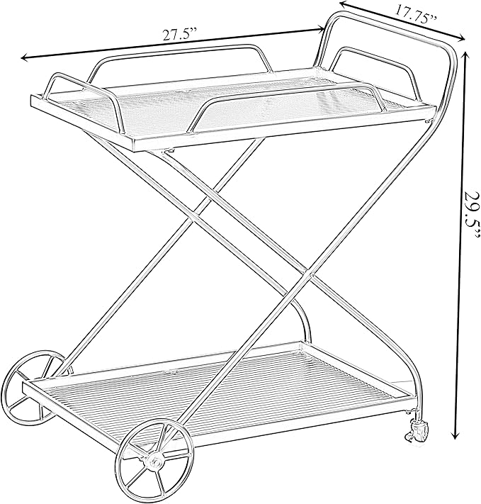 Vintiquewise Gold Metal Bar Cart with Wheels & Handles, Vintage Rolling Liquor Cart, Glass Shelves, Portable Mini Bar for Home, Dining, Living Room, Entryway, Modern Bar Cart
