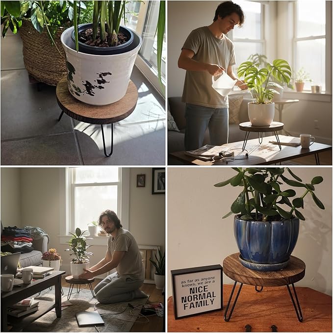 3 Pack Wood Plant Stand Indoor Outdoor, 8'' 10'' 12'' Wooden Planter Stands Fit 5-15 Inch Pot, Plant Stool Flower Pot Stand Gardening Display Pedestals for Decor Living Room Balcony, Office, Patio