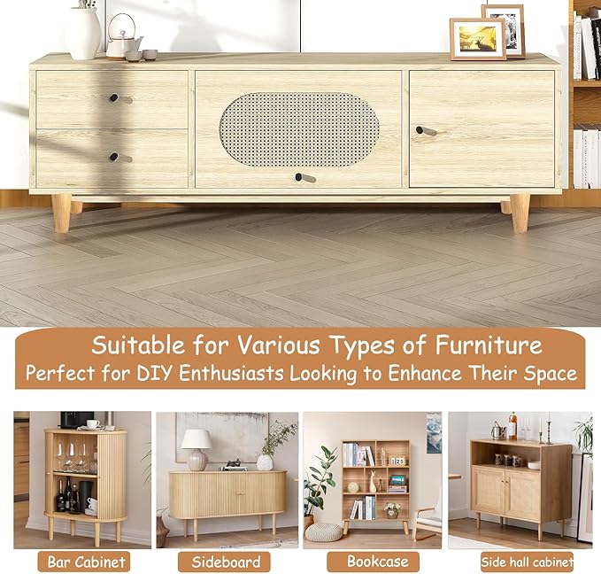 4 Inches Round Solid Wood Furniture Legs Set of 4, Natural Wooden Replacement Feet with Threaded 5/16'' Hanger Bolts for Sofa, Couch, Armchair, Cabinet, TV Stand, Ottoman and Dresser