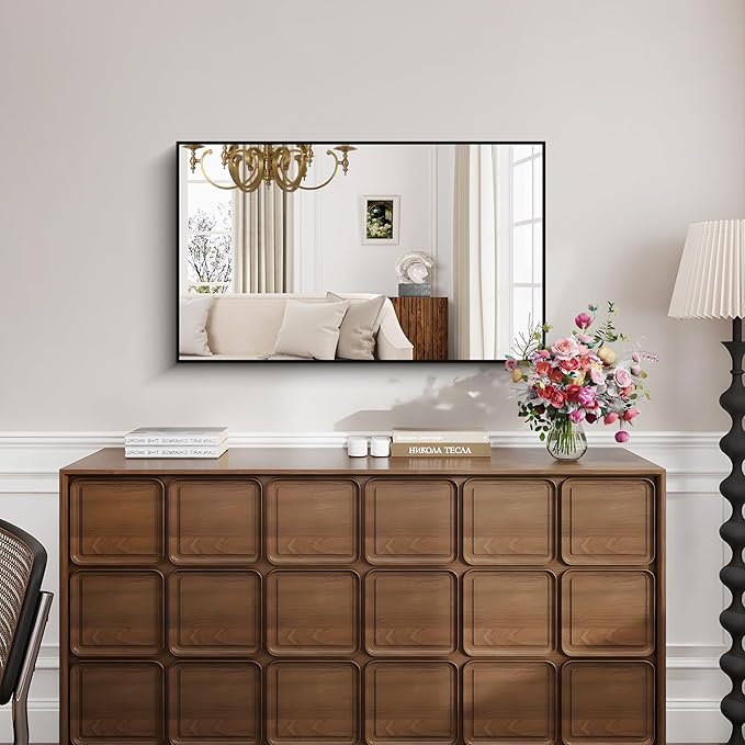 KOCUUY Bathroom Mirror, 24x40 Inch Black Mirror with Aluminum Metal Frame, Black Vanity Wall Mirror Modern Home Decor for Bathroom, Living Room, Farmhouse and Entryway, Hang Horizontal/Vertical