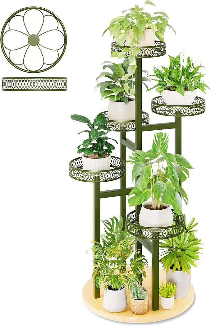 Stand Plants, 5-Tier Metal Plant Stands for Outdoor Indoor Plants,Heavy Duty Flower Pot Stands for Multiple Plants,Decoration Display Racks for Patio Garden -GreenFlower