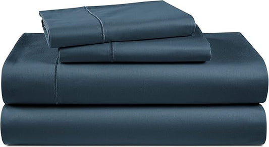 100% Egyptian Cotton Sheets Queen Size - Naturally Cooling & Breathable 4 Piece Silky Sateen Weave Queen Sheet Set, Ultra-Soft & Durable Hotel Luxury Sheets with 15" Snug Fit Deep Pockets - Dark Denim