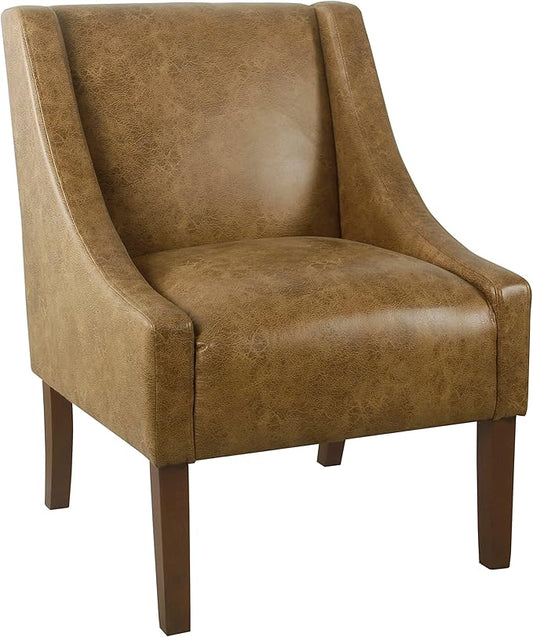 HomePop Modern Swoop Arm Accent Chair - Distressed Brown Faux Leather