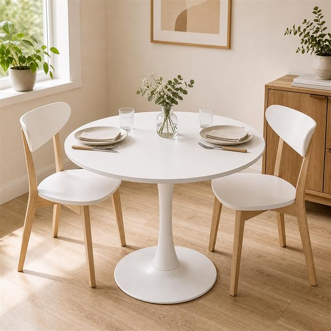 Modern 31.5" Round Tulip Dining Table White Pedestal Table for 2–4 Small Kitchen Table Apartment Breakfast Nook Mid Century Style Compact Dining Room(No Chairs)