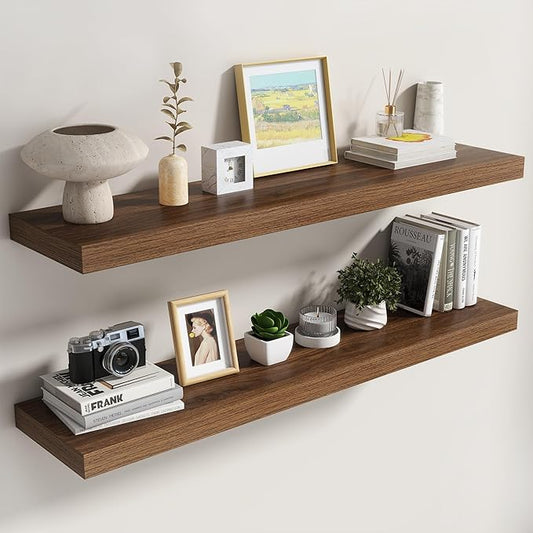 Dreamland 48 Inch Floating Shelves for Wall,8 Inch Deep Floating Shelves,48" W x 8" D Wall Shelves for Bedroom,Living Room,Kitchen,Bathroom,Walnut,Set of 2