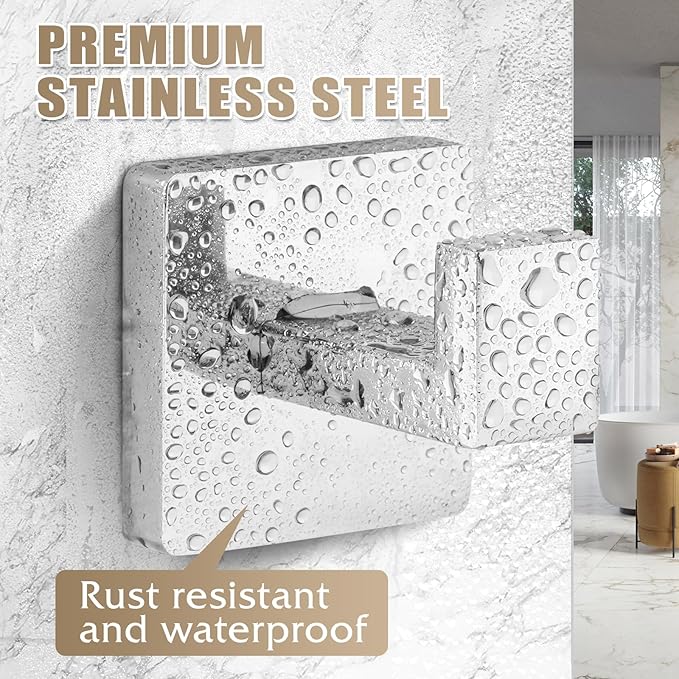 Towel Hooks for Bathrooms Robe Hook Coat Hook 4 Pack Polished Chrome Stainless Steel Heavy Duty Wall Mounted Square Hooks for Bathroom Kitchen Bedroom