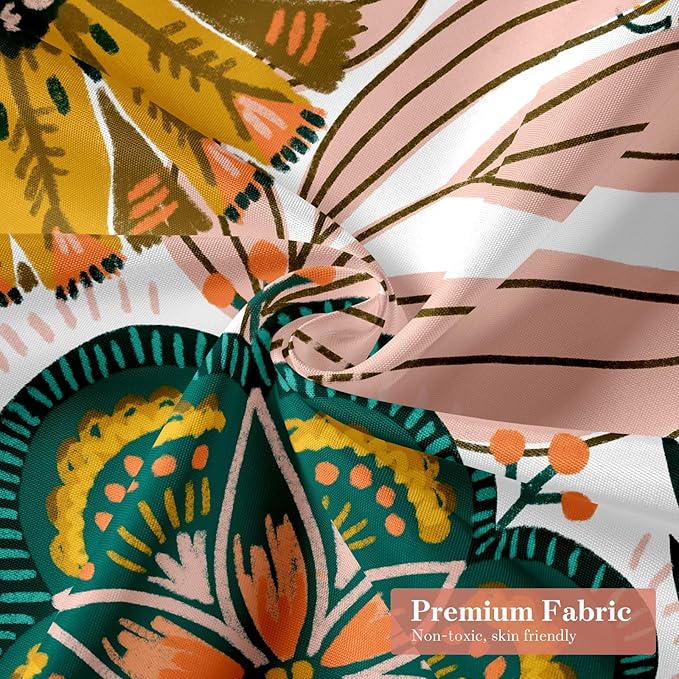 MitoVilla Extra Long Boho Floral Shower Curtain 72 x 84, Spring Leaves Shower Curtain, XL Chic Shower Curtains for Vintage Bathroom Decor, Bohemia Colorful Flower