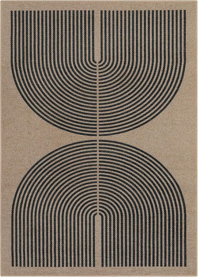 Lahome Modern Rainbow Easy Jute Rug, Washable Rugs 5x7 for Living Room Bedroom Black Farmhouse Indoor Outdoor Patio Carpet, Contemporary Natural Throw Mat Non Slip Carpet for Office RV
