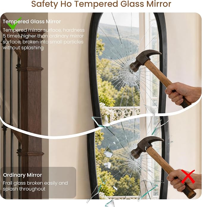 30" x 20" Asymmetrical Wall Mirror with Black Wood Frame, Irregular Wall Mirror for Bedroom Entryway Living Room, HD Tempered Glass, Horizontal or Vertical Hanging