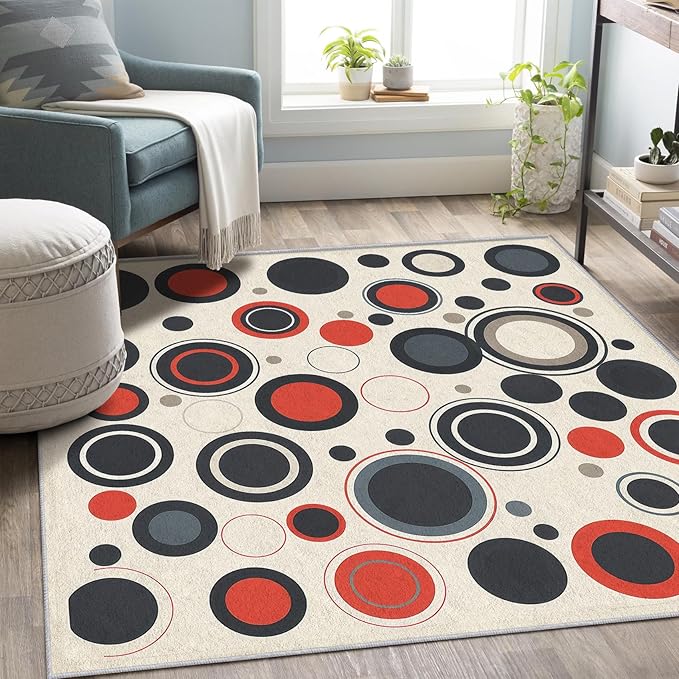 Mid Century Rugs for Living Room 5x8, Retro 50s Colorful Abstract Modern Pattern Design Area Rug, Mid Century Bedroom Decor Carpet, Non Slip, Washable (RG723)