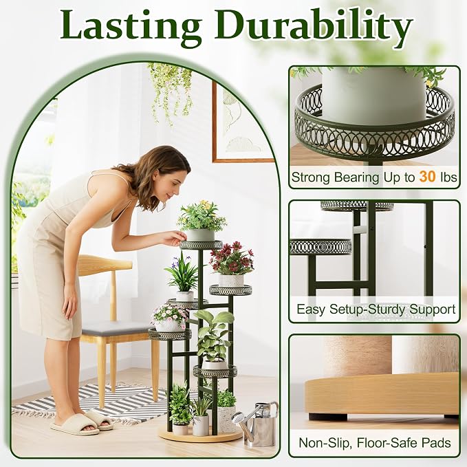 Stand Plants, 5-Tier Metal Plant Stands for Outdoor Indoor Plants,Heavy Duty Flower Pot Stands for Multiple Plants,Decoration Display Racks for Patio Garden -GreenFlower