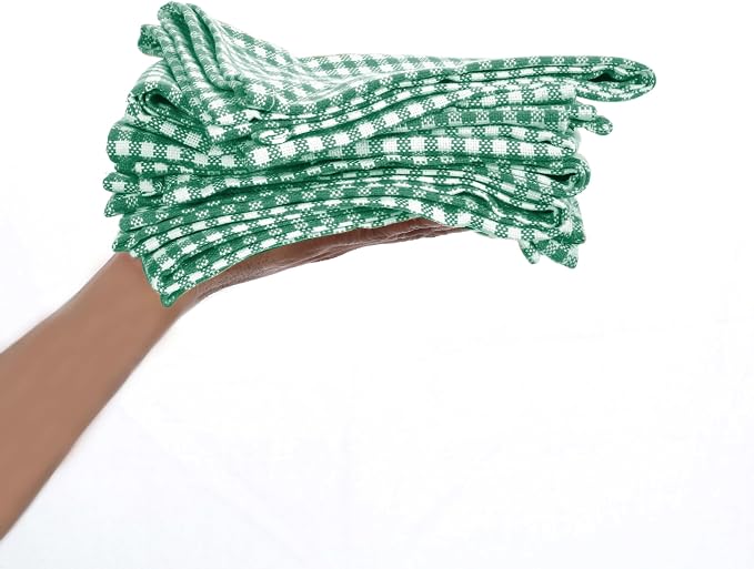 4 Pack Gingham Check Kitchen Dish Towels 16x26 Inches, Absorbent & Durable, Washable, Hand Tea Towels with Hanging Loop - Ideal for Restaurants & Home Kitchens, Green White