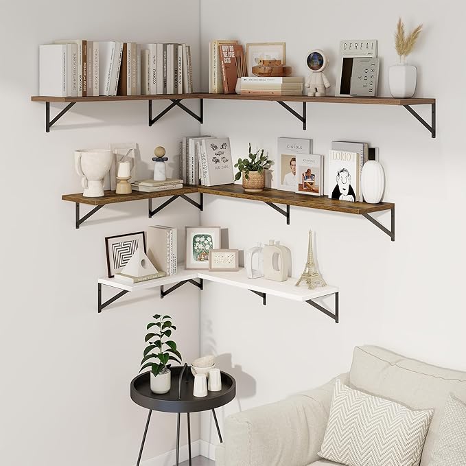 Axeman Deep Floating Shelves | 24 Inch Brown Wall Shelves Set of 2 | 10 Inch Deep Wood Floating Shelves for Wall | 24" W x 10" D Rustic Brown Shelves for Living Room Bathroom Kitchen
