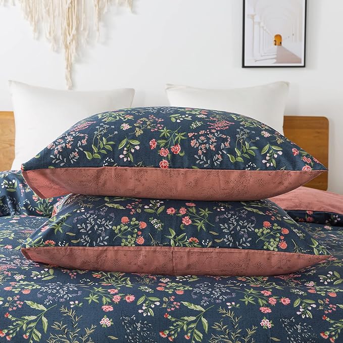HoneiLife King Duvet Cover Set - 100% Cotton Comforter Cover Floral Duvet Cover Sets,Soft & Breathable Duvet Cover with Zipper Closure and Corner Ties,3pcs Wildflower Comforter Cover Sets- Flower Sea