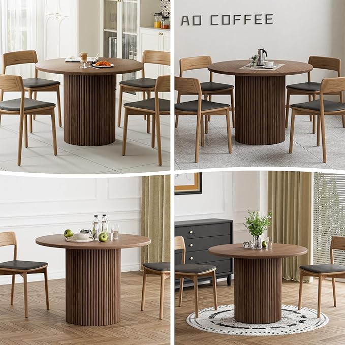 Rophefx Round Dining Table, 41.7" Modern Wood Kitchen Table for 4, Pedestal Circle Dining Tables, Fluted Dining Table for Leisure, Coffee, Kitchen, Dining Room φ41.7" x 29.9"H (Walnut Color)