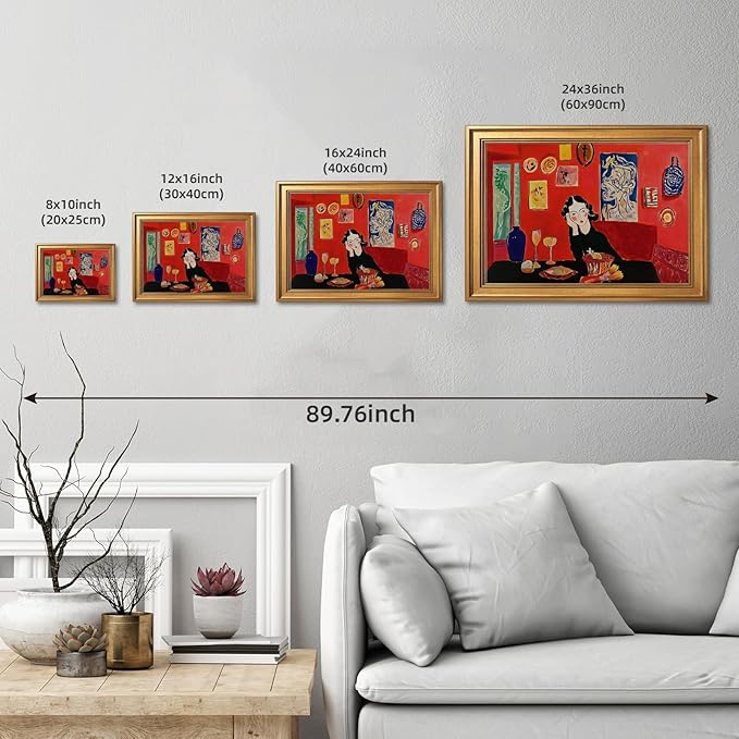 Gold Framed Modern Abstract Woman Wall Art Vintage Mid Century Home Lady Red Poster Colorful Expressionist Feminist Girl Canvas Painting Print Gallery Bedroom Wall Decor 16x24inch