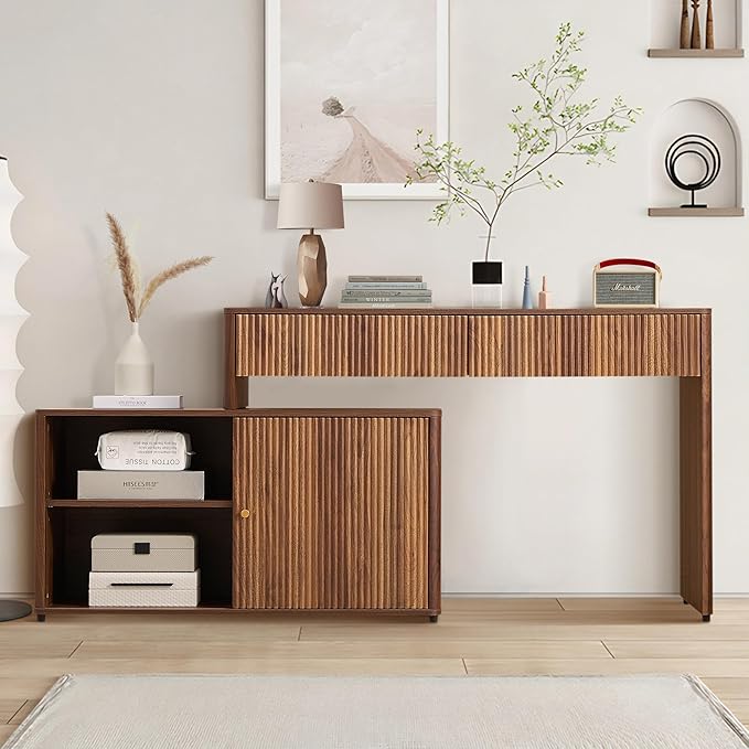 Modern Computer PC Desk Table with Storage, Corner L Shaped Desk with Drawers, Home Office Desk for Bedroom and Small Space, for Writing, Executive, Study, Work, Vanity - Walnut