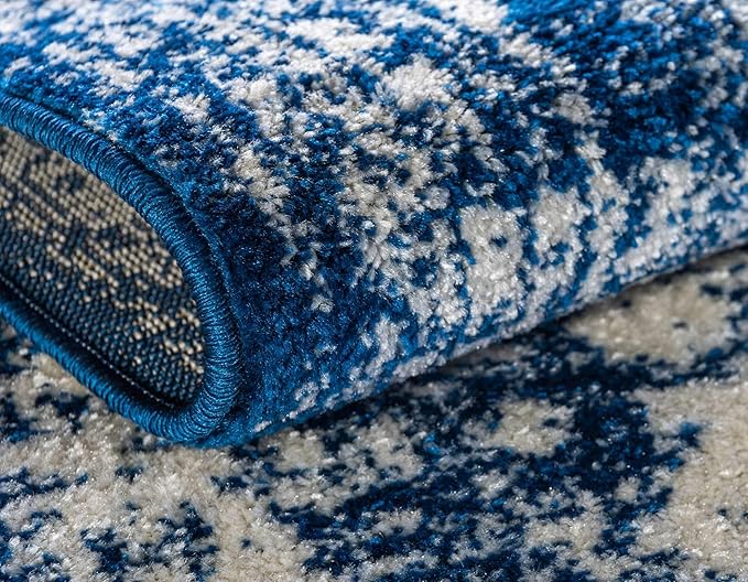 Unique Loom Bromley Collection Area Rug - Wells (9' x 12' 2" Rectangle, Ivory and Blue/ Ivory)