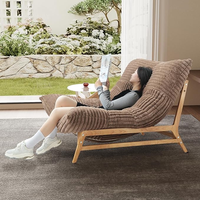 WJShome Oversized Chaise Lounge Chair,47.24" Accent Chair,Sleeper Sofa Bed for Living Room,Comfy Recliner Loveseat Couch with Removable Upholstered for Reading Bedroom (Brown)