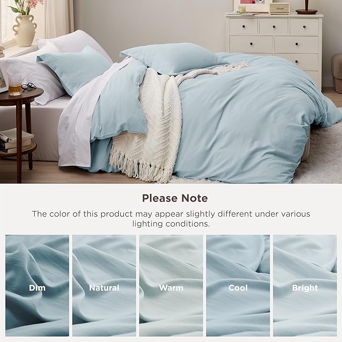 Bedsure Baby Blue Duvet Cover Queen Size - 3 Pieces Prewashed Cotton-Like Polyester Extra Soft Bedding Set, Includes 1 Duvet Cover 90x90 Inches with Zipper Closure & 2 Pillow Shams, No Comforter
