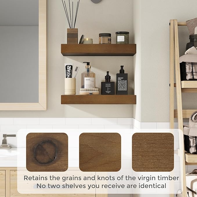 Marsmiles Wood Floating Shelves | 55 Inch Rustic Dark Wood Wall Shelves Set of 1 | 55" W x 7.7" D x 1.6" H Wooden Shelves for Bathroom Living Room Kitchen