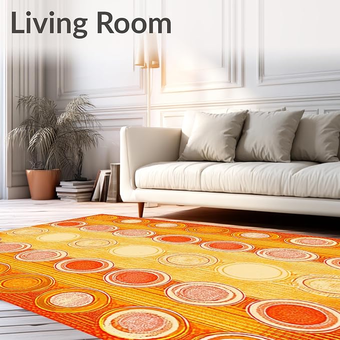 Flatwoven High Traffic Area Rug 8x10, Sunshine Glow Boho Door Rug Retro Inspired Vintage Radiant Sunburst Carpet, Non Slip, Stain Resistant, Washable Area Rugs for Living Room, Bedroom (Orange, 8x10)