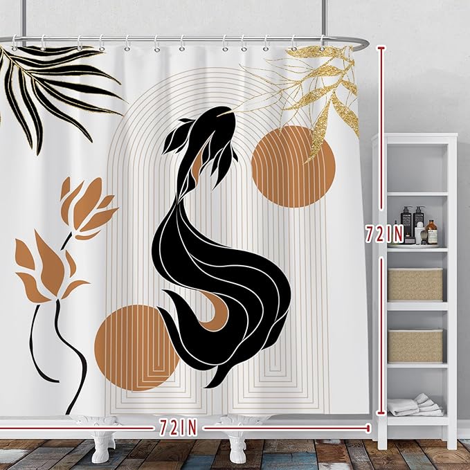 Baocicoo Bohemia Abstract Goldfish Shower Curtain Leaves Lotus Shower Curtain for Bathroom Art Home Hotel Hostel Bathtub Cubicle Decor Waterproof Curtain for Bathroom with Hooks 72x72 Inches