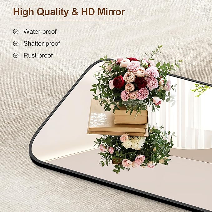 Bathroom Mirror, 24x48 inch Black Rectangle Wall Mounted Mirror with Thin Frame, Bathroom Vanity Mirrors for Over Sink, Entryway, Living Room, Bedroom