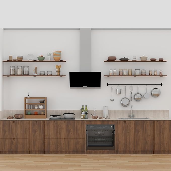 Rustic Wood Floating Shelves Set of 4, 60 Inches Wood Rustic Farmhouse Wall Shelves, Easy-to-Install Hanging Shelves for Living Room, Kitchen, and Bathroom, 150bs Capacity