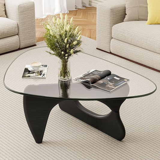 Modern Glass Coffee Table, Mid Century Triangle Coffee Table for Living Room Bedroom Reception Office Tables