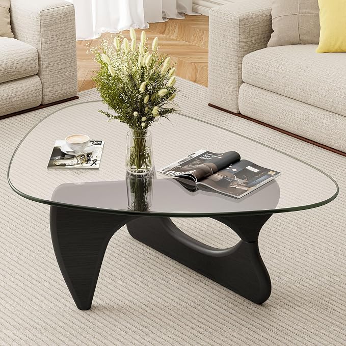 Modern Triangle Glass Coffee Table, Mid Century Coffee Table for Living Room Bedroom Reception Office Tables