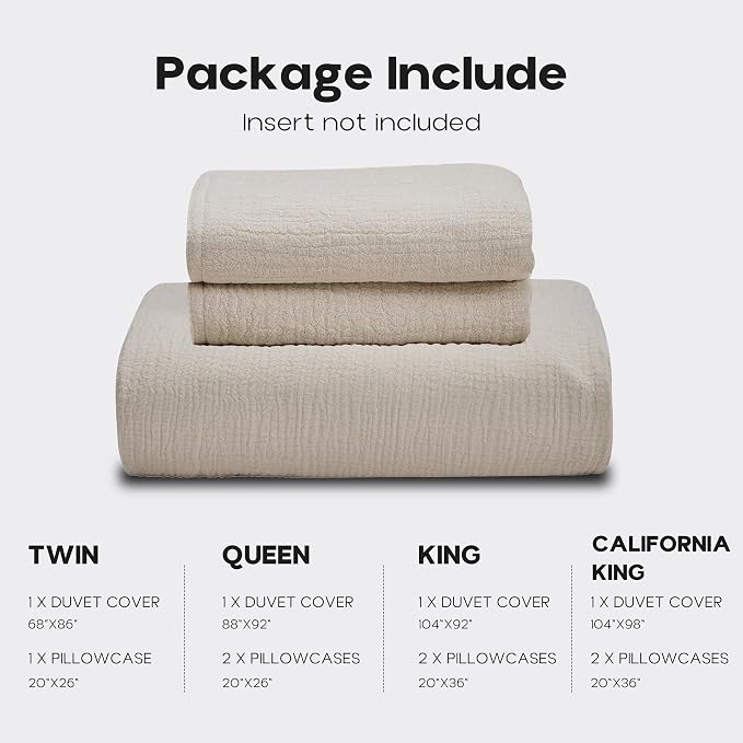 Simple&Opulence Linen Muslin Duvet Cover Set Twin Size, 3Pcs Grey Linen Cotton 3-Layer Gauze Minimalist Comforter Cover 68”x86”, Ultra Soft Breathable Seersucker Bedding Set with 1 Pillowcase