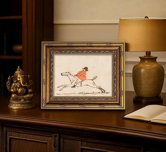 Vintage Gold Framed Hunting Equestrian Canvas Wall Art Horse and Rider Wall Decor Riding Horse painting Picture Retro Rustic Farmhouse print artwork for Farmhouse Bedroom Living Room 16X24in