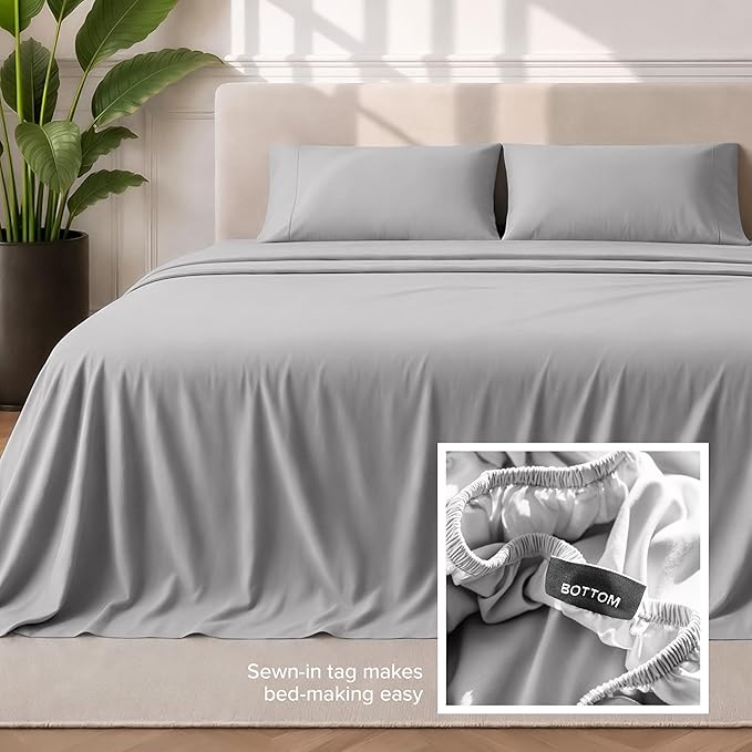 Bare Home Split King Sheet Set - 1800 Ultra-Soft Microfiber Bed Sheets - Double Brushed - Deep Pockets - Easy Fit - 5 Piece Set - Bedding Sheets & Pillowcases (Split King, Light Grey)