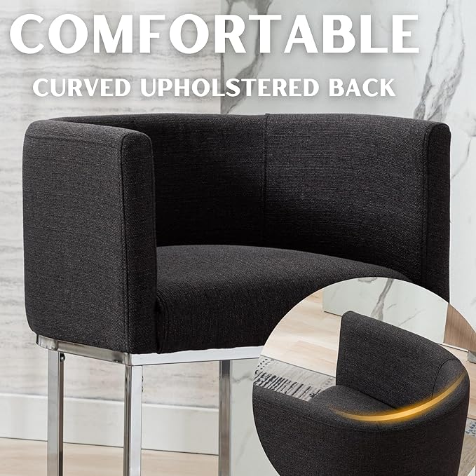 Contemporary Charcoal Linen Bar Stool, 24" Upholstered Fabric Counter Height Barstool Kitchen Counter Island Stool with Screwed Together Chrome Finish Base