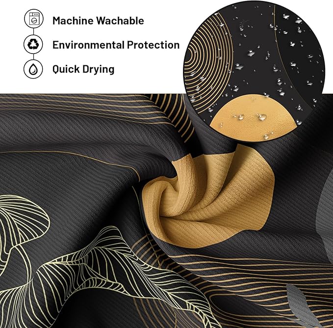 Black and Gold Shower Curtain Dark Mid Century Modern Boho Shower Curtains for Bathroom Decor MCM Masculine Cool Bath Curtain Set, Waterproof Fabric with Hooks 70 x 72 Inch
